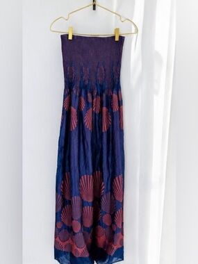Navy and Rose Shell-Print Midi DRESS
